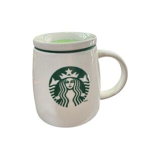 Starbucks 2011 White Ceramic Travel Mug with Green Logo